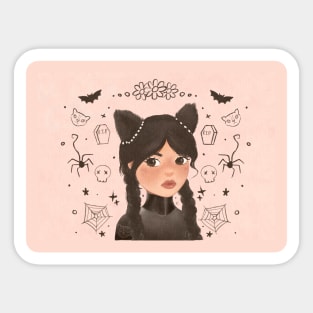 Wednesday addams in black cat costumes for Poe cup Netflix Jenna Ortega Sticker